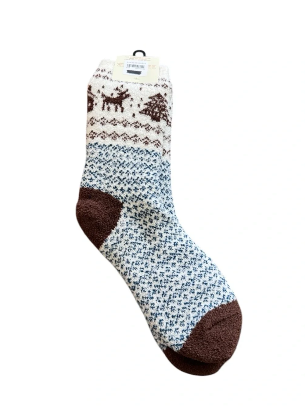 Anthropologie Cozy Cabin Sherpa Lined Socks Blue Brown Winter Village One Size